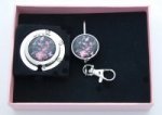 Compact Foldable Handbag Hook & LED Keyfinder Lilies on Black Gift Set
